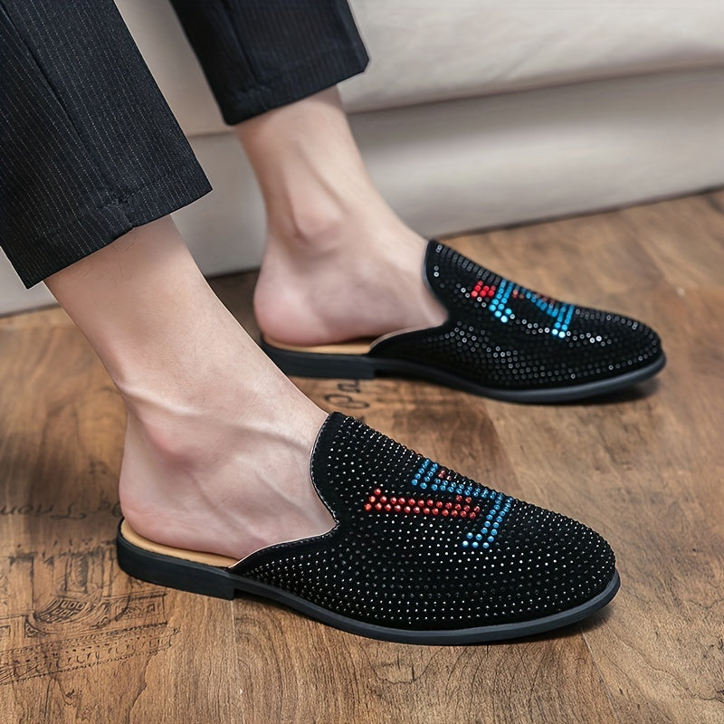 Women's Letter & Rhinestone Flat Mules Closed Toe Slip On Shoes