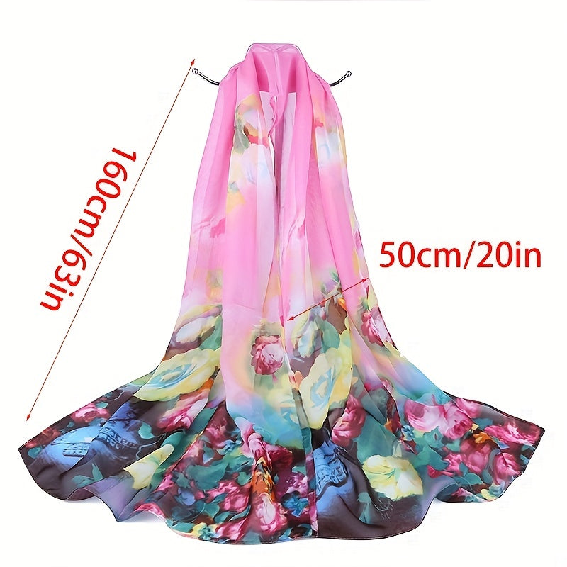 Peacock Feather Print Chiffon Scarf Boho Oversized Thin Shawl