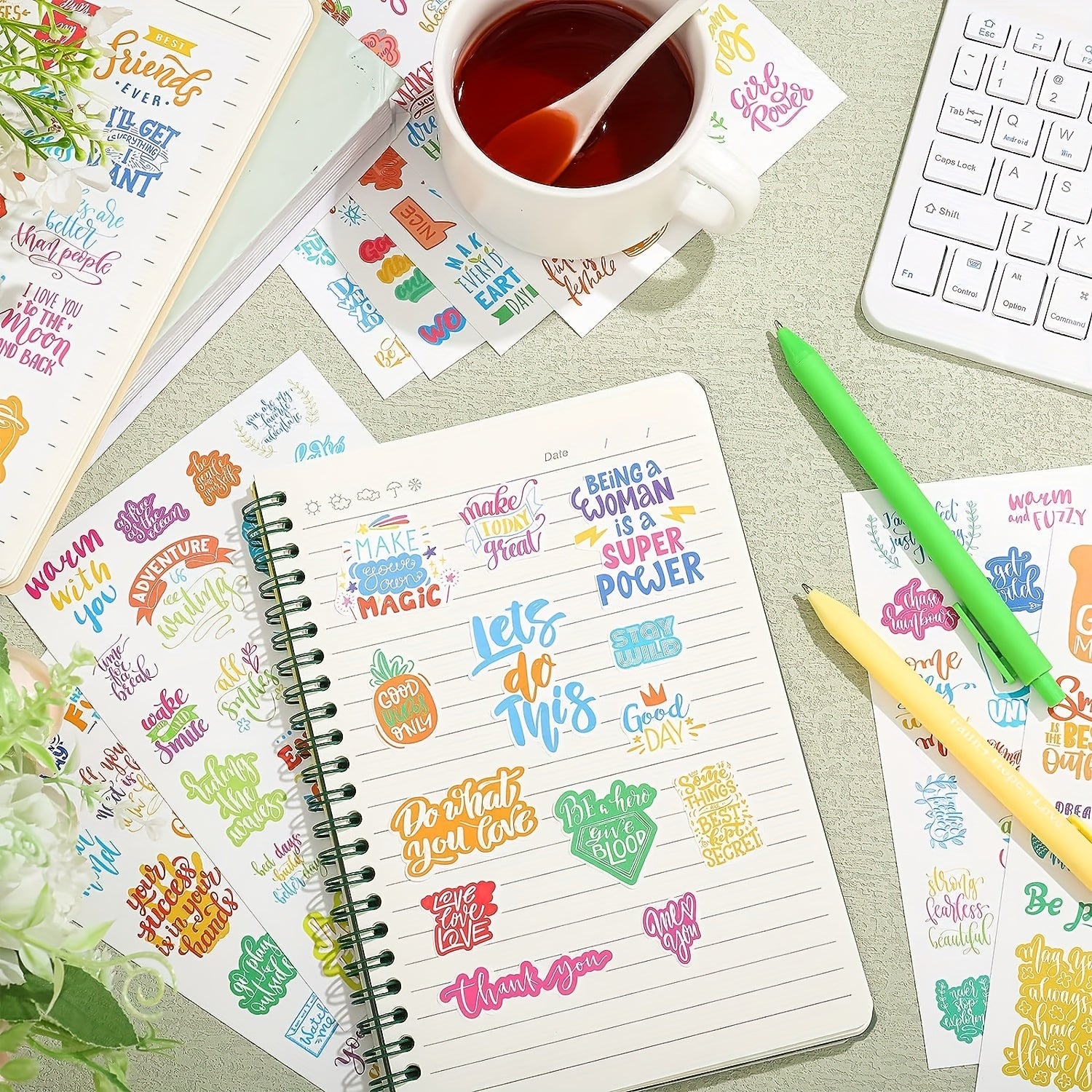 Inspirational Planner Stickers Set, 24 Sheets, Waterproof, Journal Daily Use