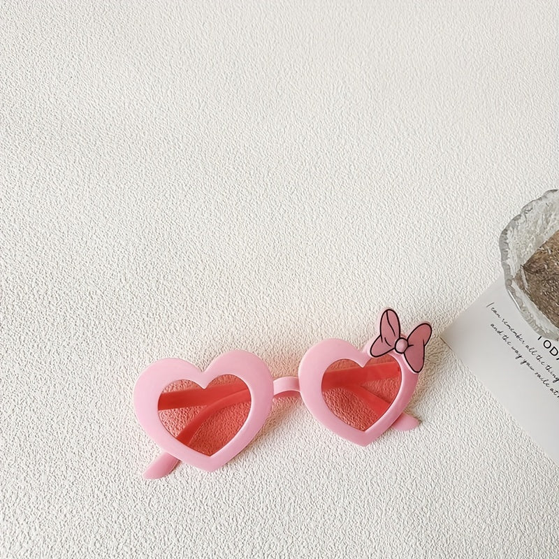 Girls Heart Frame Bowknot Decor Sunglasses UV Protection