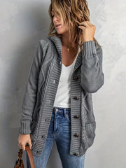  Cable Button Up Hooded Jumper