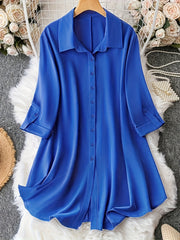  Solid Button Up Shirt Dress
