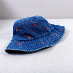 Heart Embroidery Bucket Hat Women Sunshade Fisherman Cap