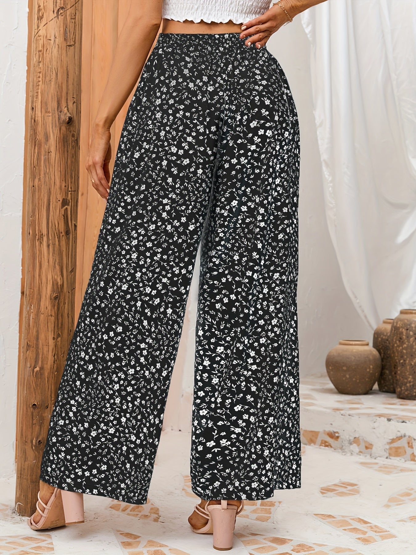 Floral Wide Leg Pants Spring Summer Casual Loose