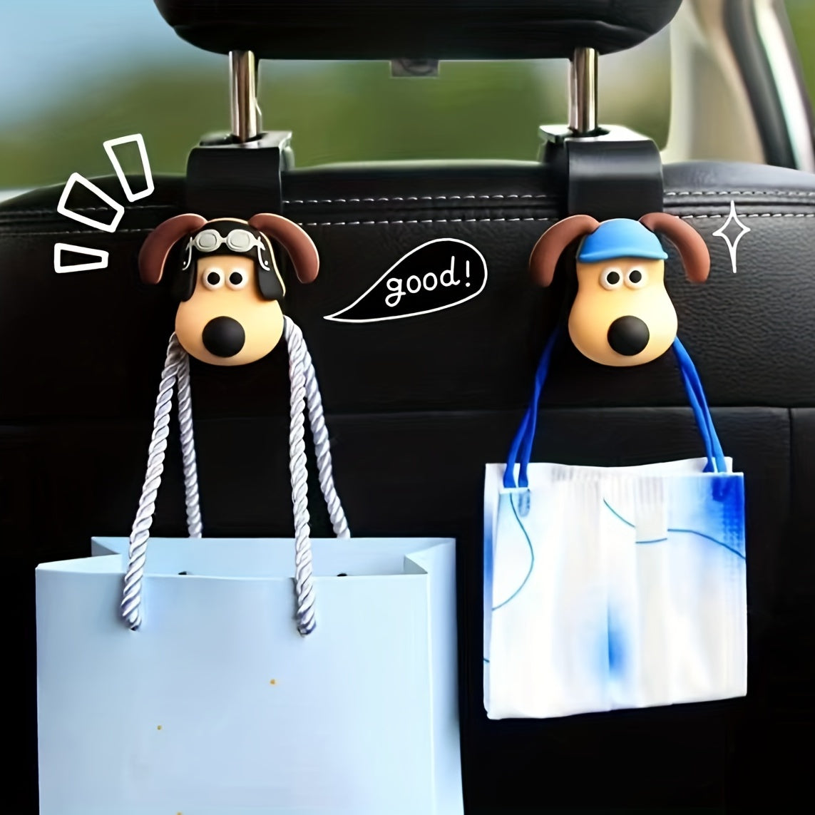 4pcs 3D Cartoon Puppy Car Hook Storage Hanger For Car Seat Back