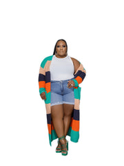  Colorblock Longline Sweater Cardigan High Stretch