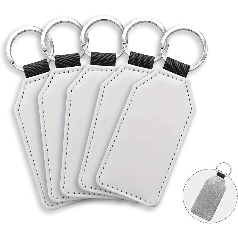 5pcs Glitter PU Leather Keychain Heat Transfer Keyring