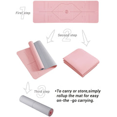 Pink Foldable Yoga Mat Non-slip Thicken Body Position Line