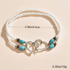 Double Layer Heart Anklet Rice Bead