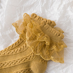 5 Pairs Girls Lace Brim Cotton Knit Socks for Autumn and Spring