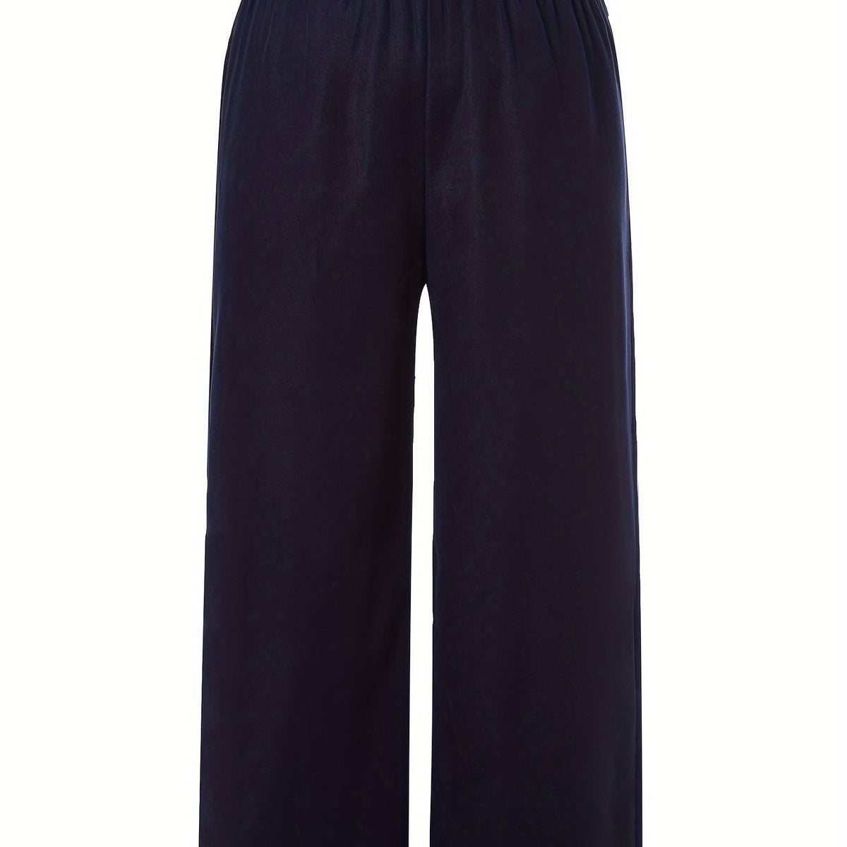 Women's Plus Solid Elastic Waist Wide Leg Loose Trousers