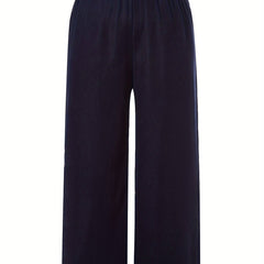 Women's Plus Solid Elastic Waist Wide Leg Loose Trousers