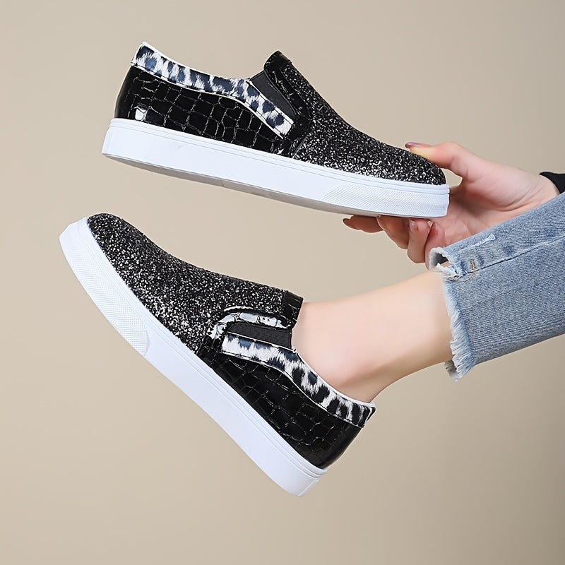 Women's Sequins Flat Loafers Slip On Low Top Sneakers Casual Canvas Shoes