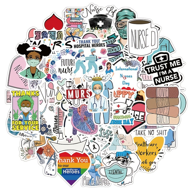 50pcs Nurse Series Graffiti Stickers Self Adhesive Decoration For Phone Luggage