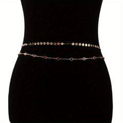 Double Layer Golden Waist Chain Rhinestone Decor Butterfly Pendant