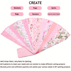 42pcs Fabric Strips Rose Floral Bows & Polka Dot Print Quilting Supplies