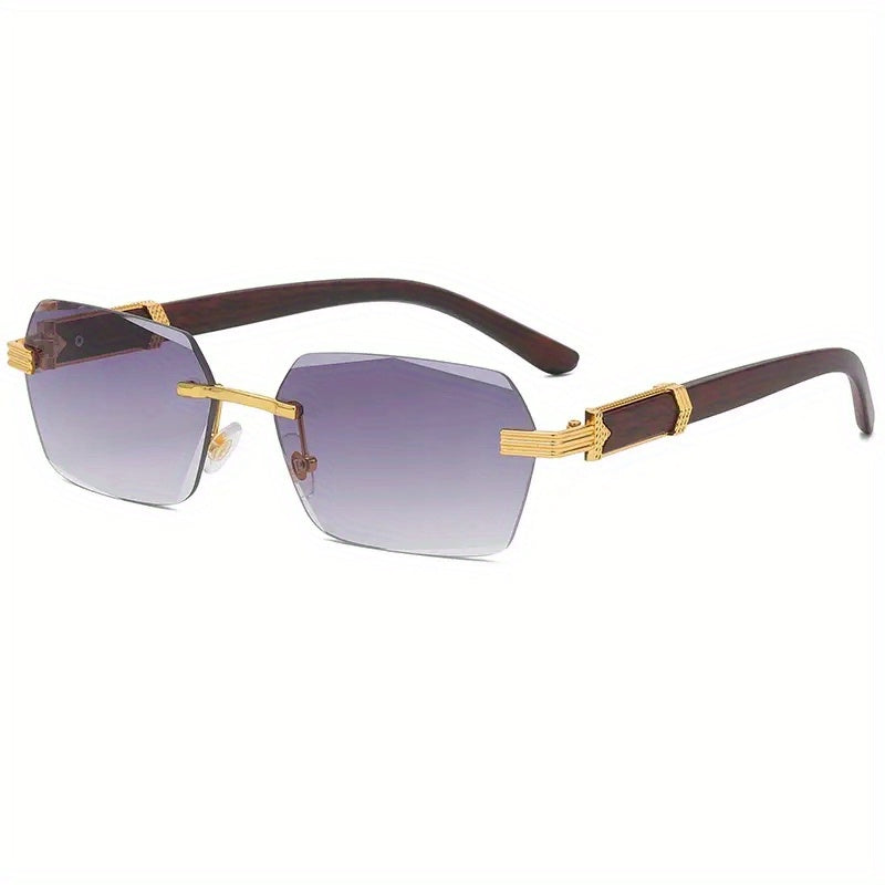 Men's Rimless Square Wood Grain Sunglasses UV400