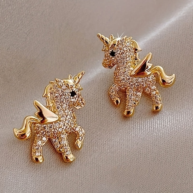 Rhinestone Unicorn Stud Earrings for Girls