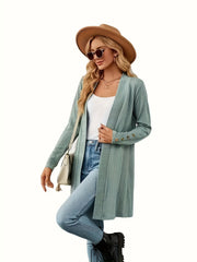  Solid Cable Long Sleeve Cardigan