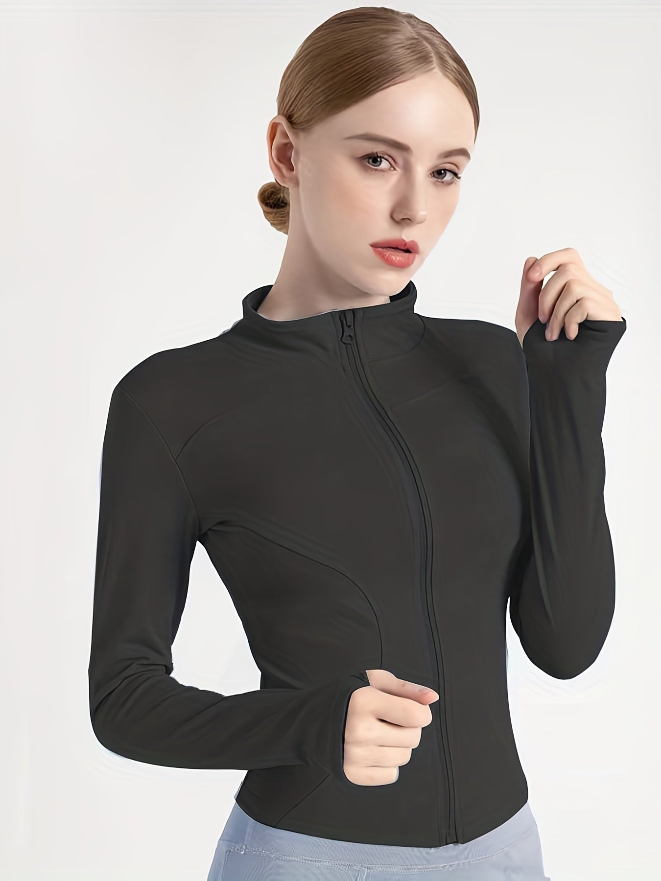 Women's Quick Dry Full Zip Sports Jacket with Thumb Holes