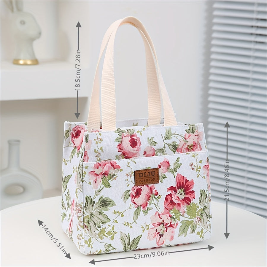 Large Capacity Floral Print Storage Bag with Insulation Zippered Pocket