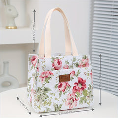 Large Capacity Floral Print Storage Bag with Insulation Zippered Pocket