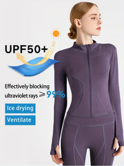 Women's Quick Dry Full Zip Sports Jacket with Thumb Holes