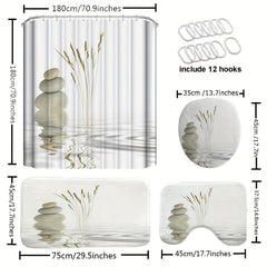 4pcs Stone Print Shower Curtain Set