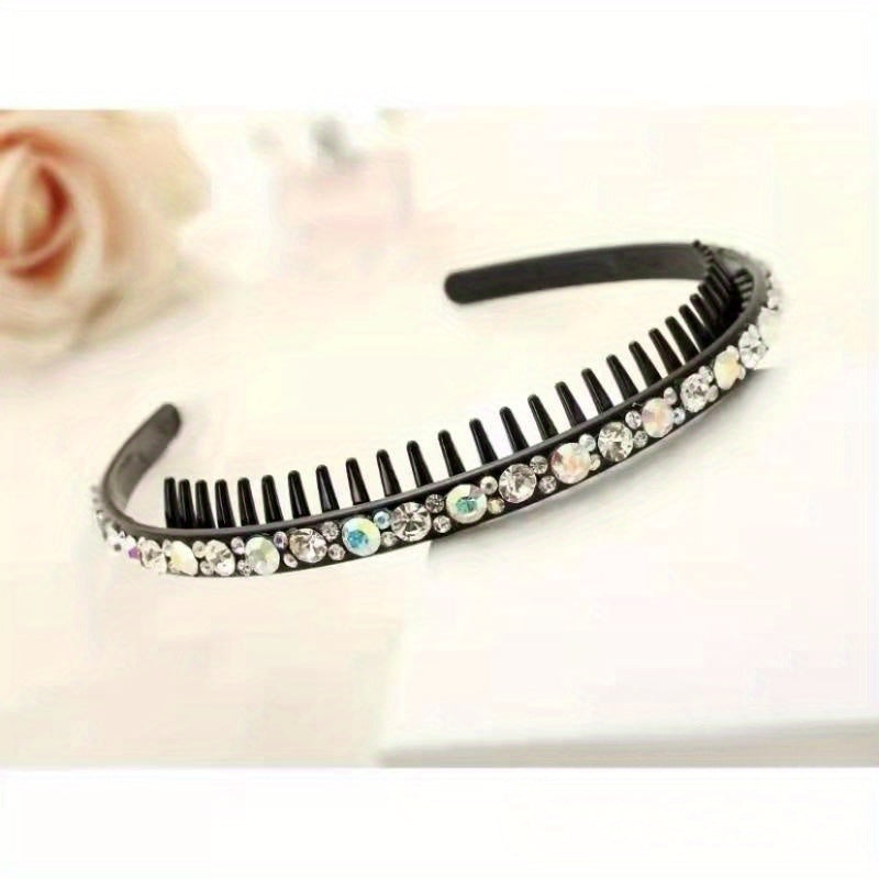 Rhinestone Decor Hair Clip Headband With Teeth Elastic Hair Headdress