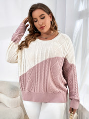  Colorblock Cable Long Sleeve Sweater