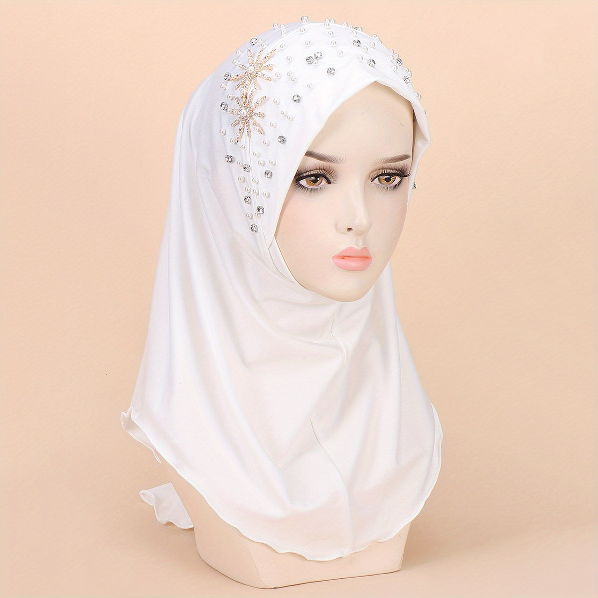 Faux Pearl Breathable Hijab Thin Bandana Stretchy Turban Hat