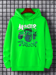 Men's Car Monster Print Hooded Sweatshirt Long Sleeve Drawstrings