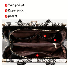 Stylish Snake Pattern Women's Handbag with Golden Tone Hardware