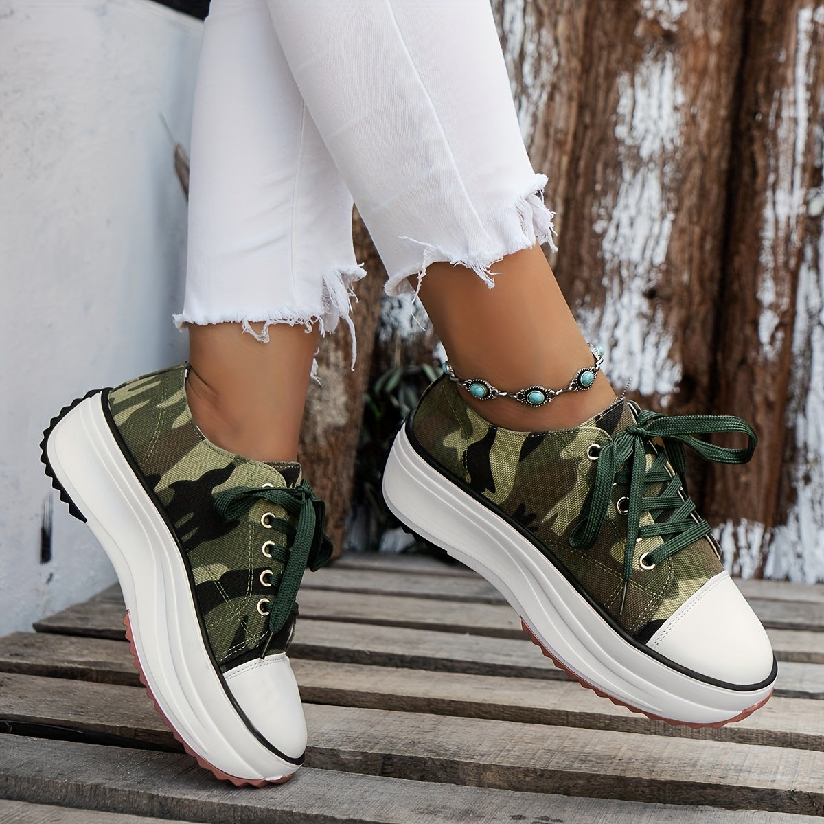 Women's Platform Canvas Shoes Casual Lace Up Outdoor Shoes