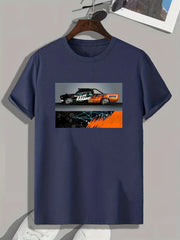 Car Graffiti Print Men's Comfy T shirt Active Slightly Stretch Breathable Tee