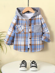 Boy's Plaid Hooded Button Up Shirt