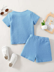2pcs Infant Baby Button Short Sleeve Tees & Shorts