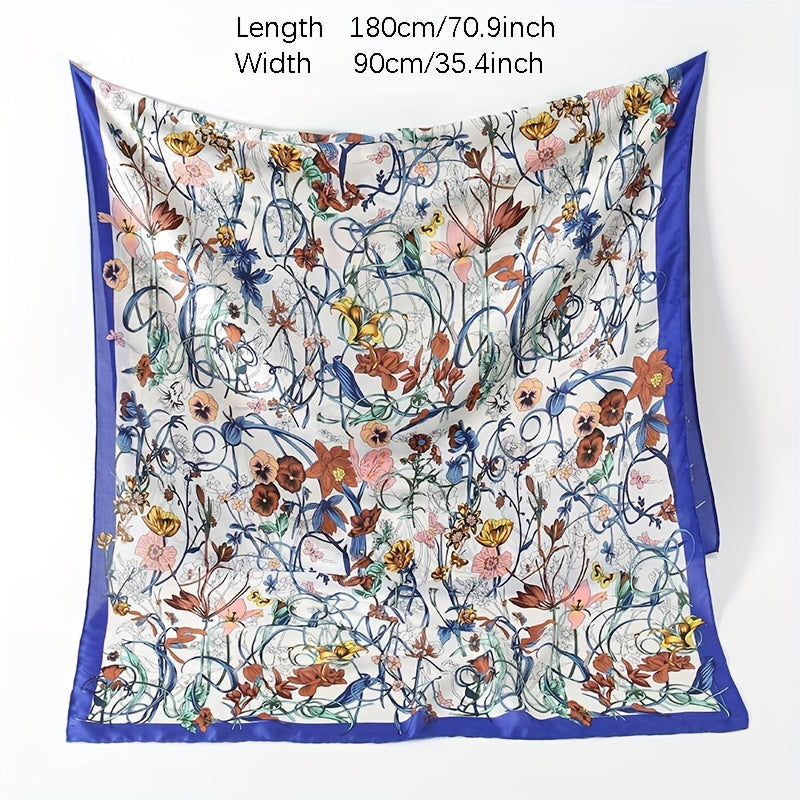 Boho Flower Print Scarf Satin Shawl Casual Windproof Head Wrap