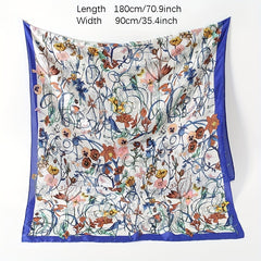Boho Flower Print Scarf Satin Shawl Casual Windproof Head Wrap