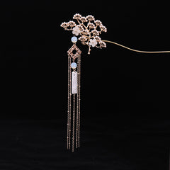 Vintage Chinese Style Hanfu Hairpin with Faux Pearl Flower Leaf Tassel
