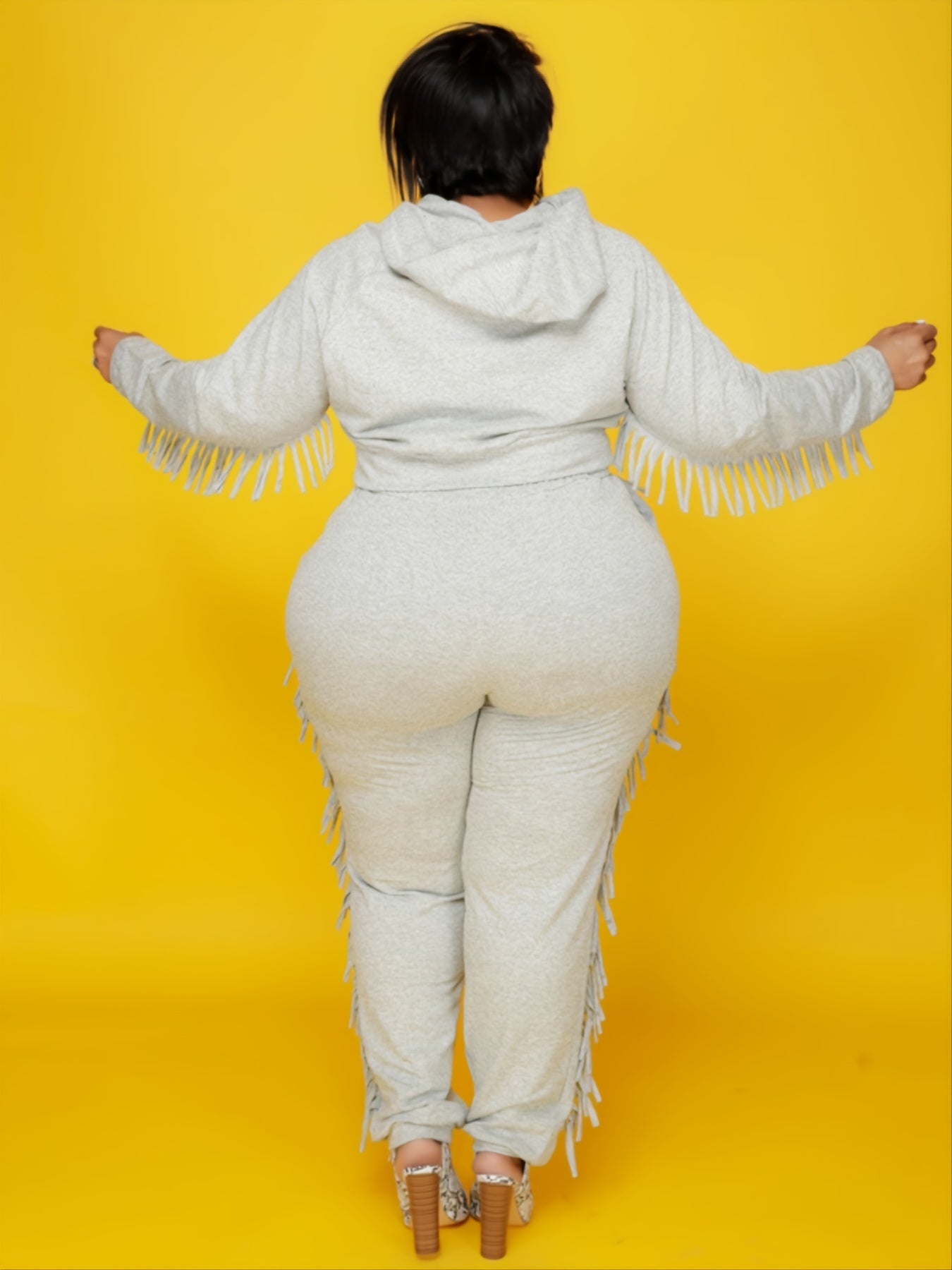  Fringe Trim Hoodie & Sweatpant Set Women's Co ords Two Pieces