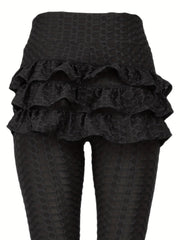 Honeycomb Ruffle Workout Leggings High Waist Yoga Pants