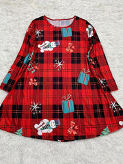  Christmas Dress Women's Plus Christmas & Snowman Print Round Neck