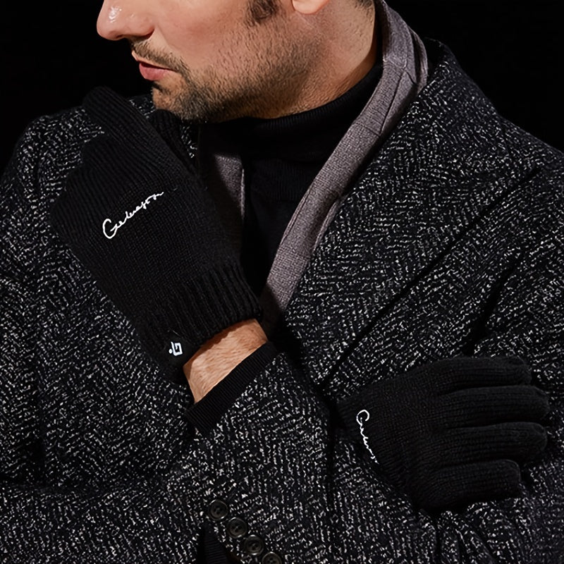Men's Winter Knit Gloves Double Layer Hand Cover Windproof & Warm Fleece