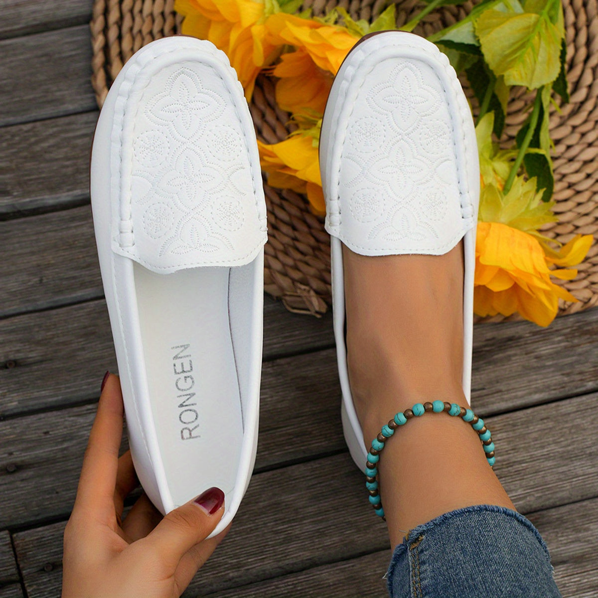 Women's Floral Embroidered Slip On Soft Sole Shoes