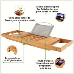 Bamboo Bathtub Tray with Book/Tablet/Smartphone/Wine Holder