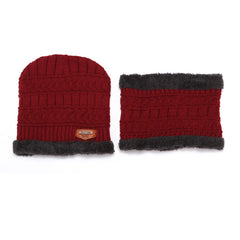 Men's Knitted Plush Beanie Hat Scarf Set