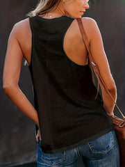  Solid V Neck Racer Back Stretch Tank Top