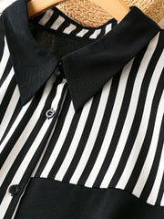  Colorblock Stripe Print Short Sleeve Blouse