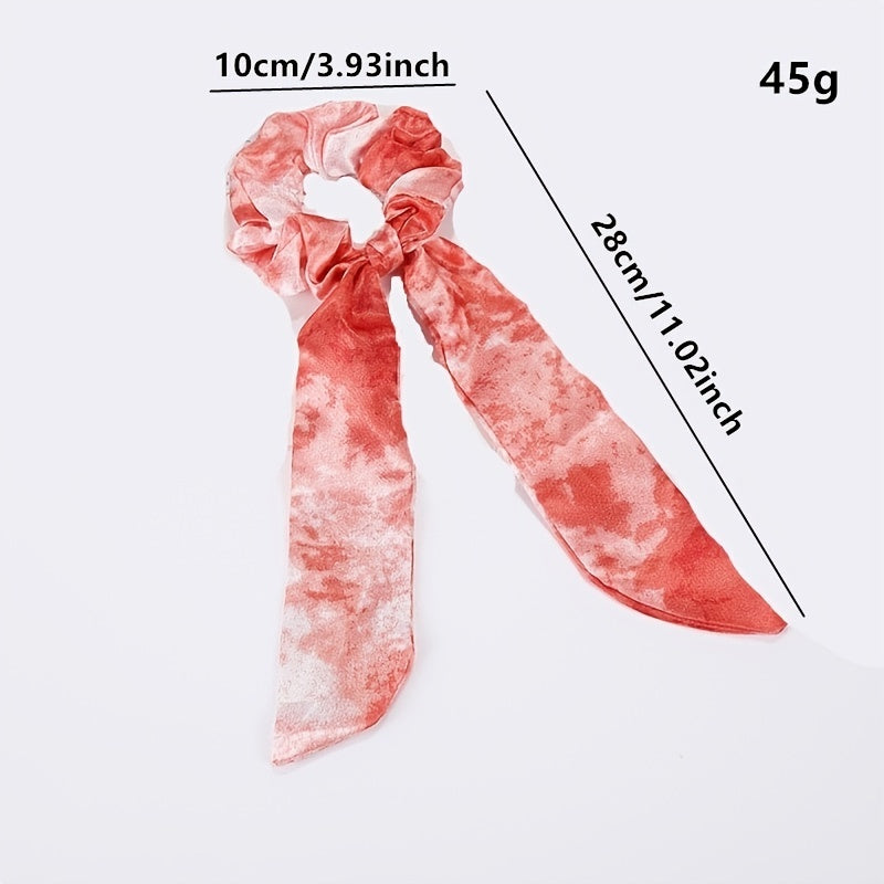6pcs Silk Satin Hair Scrunchies Hair Scarf Boho Vintage Tie Dye Hair Tie